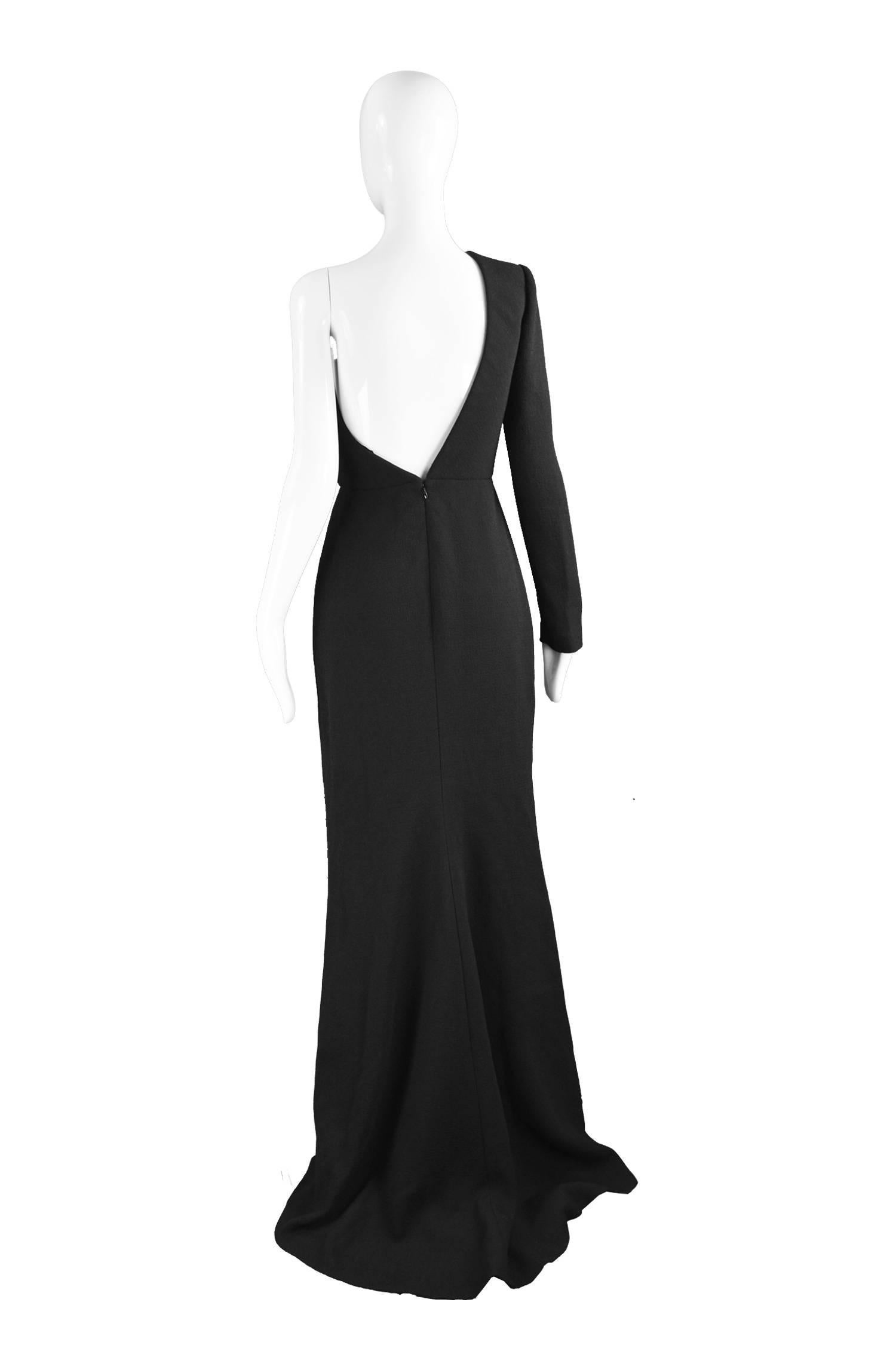 Calvin Klein Collection One Shoulder Black Wool Evening Gown For Sale 2