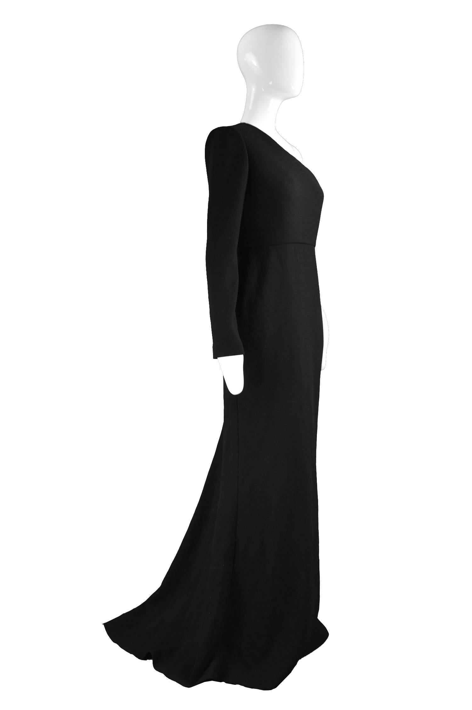 Calvin Klein Collection One Shoulder Black Wool Evening Gown In New Condition For Sale In Doncaster, South Yorkshire