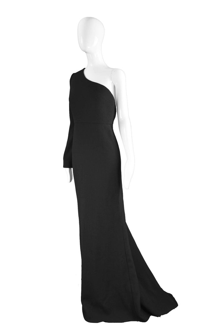 Calvin Klein Collection One Shoulder Black Wool Evening Gown For Sale