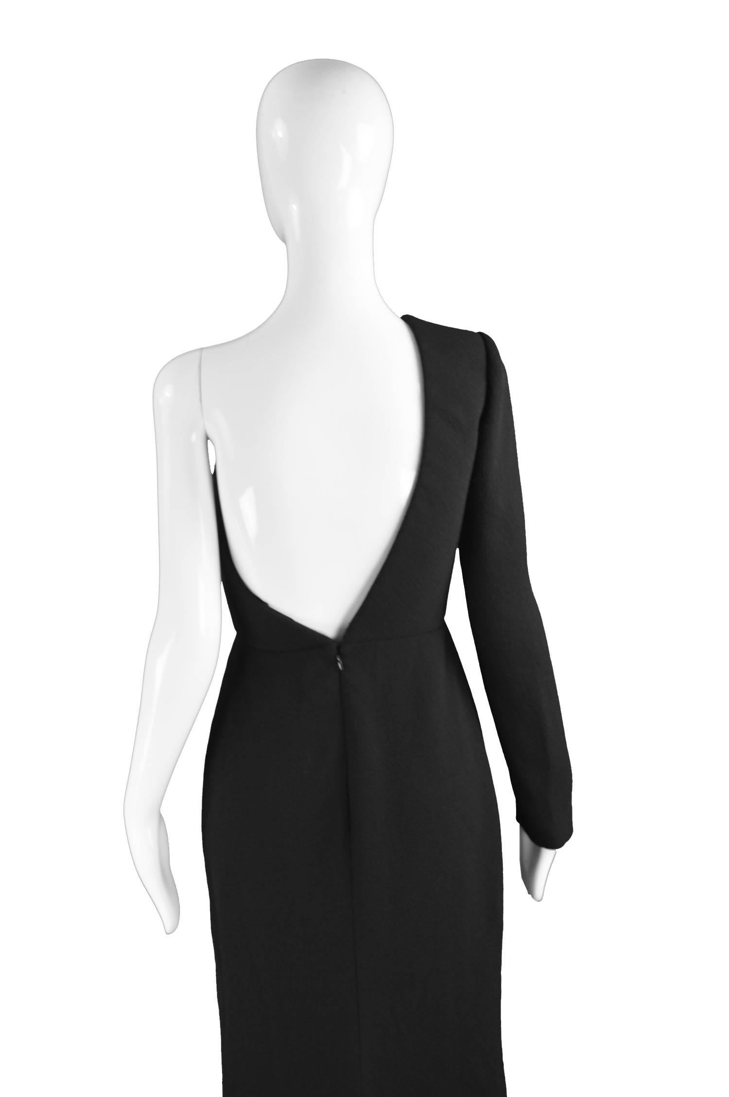 Calvin Klein Collection One Shoulder Black Wool Evening Gown For Sale 1