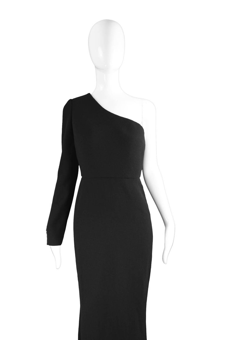 Calvin Klein Collection One Shoulder Black Wool Evening Gown For Sale