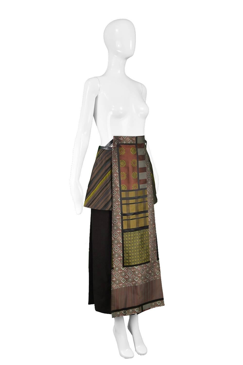 Kenzo Vintage Silk Blend Asian Panelled Brocade Avant Garde Maxi Skirt, 1990s  In Excellent Condition In Doncaster, South Yorkshire