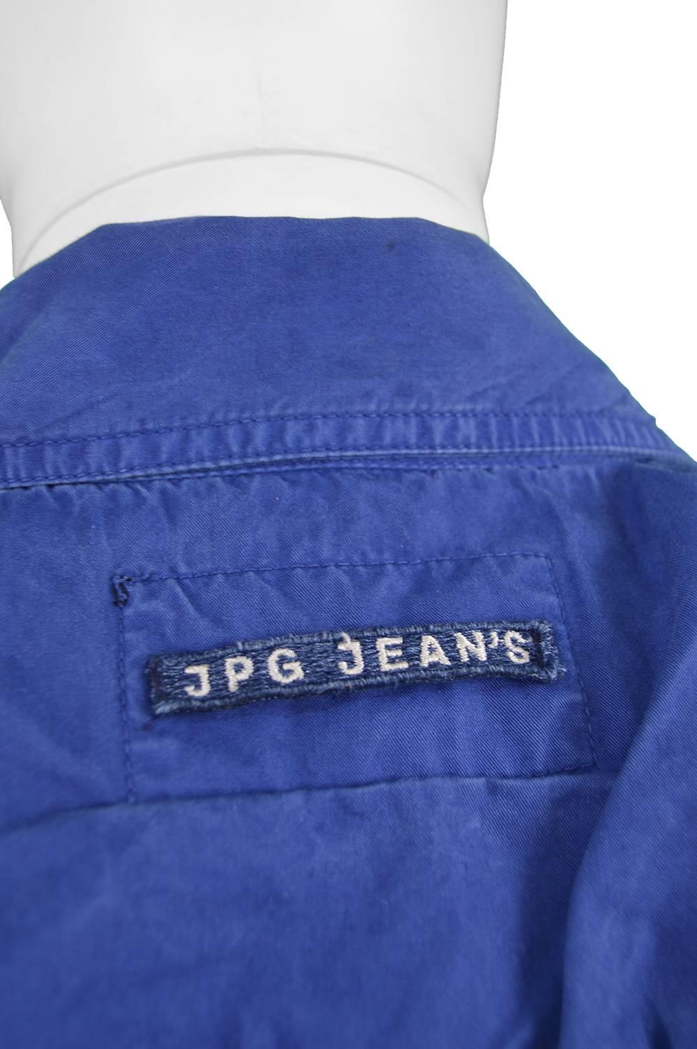 Jean Paul Gaultier Men's Vintage Ruched Blue Cotton Jacket, 1990s  For Sale 5