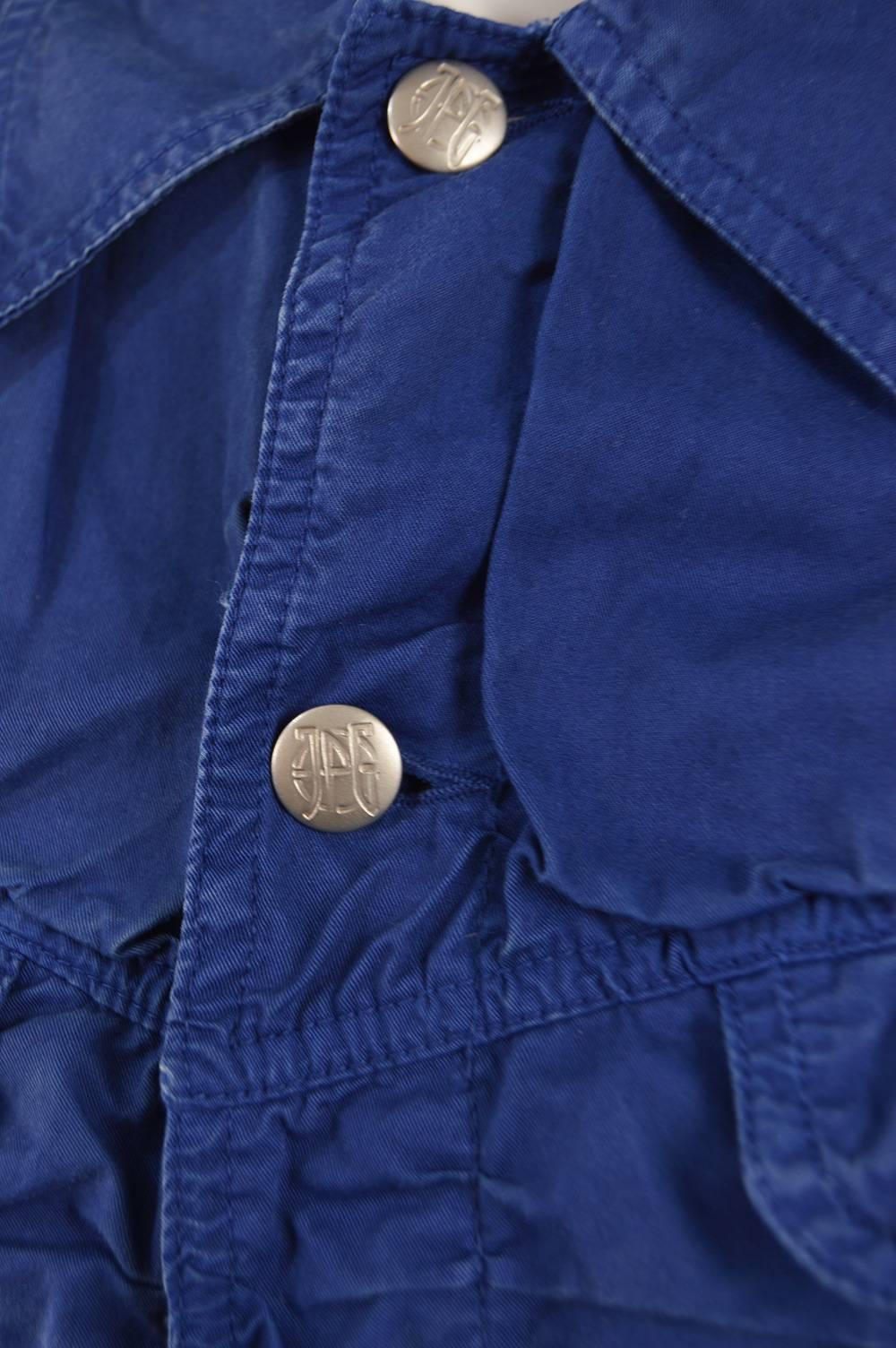 Jean Paul Gaultier Men's Vintage Ruched Blue Cotton Jacket, 1990s  For Sale 1