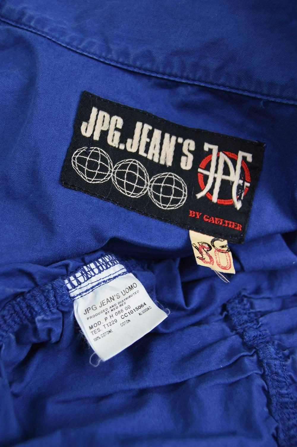Jean Paul Gaultier Men's Vintage Ruched Blue Cotton Jacket, 1990s  For Sale 6