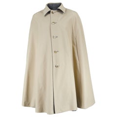 Vintage Men's Reversible Cotton Gabardine & Gray Wool Trench Cape Coat, 1980s