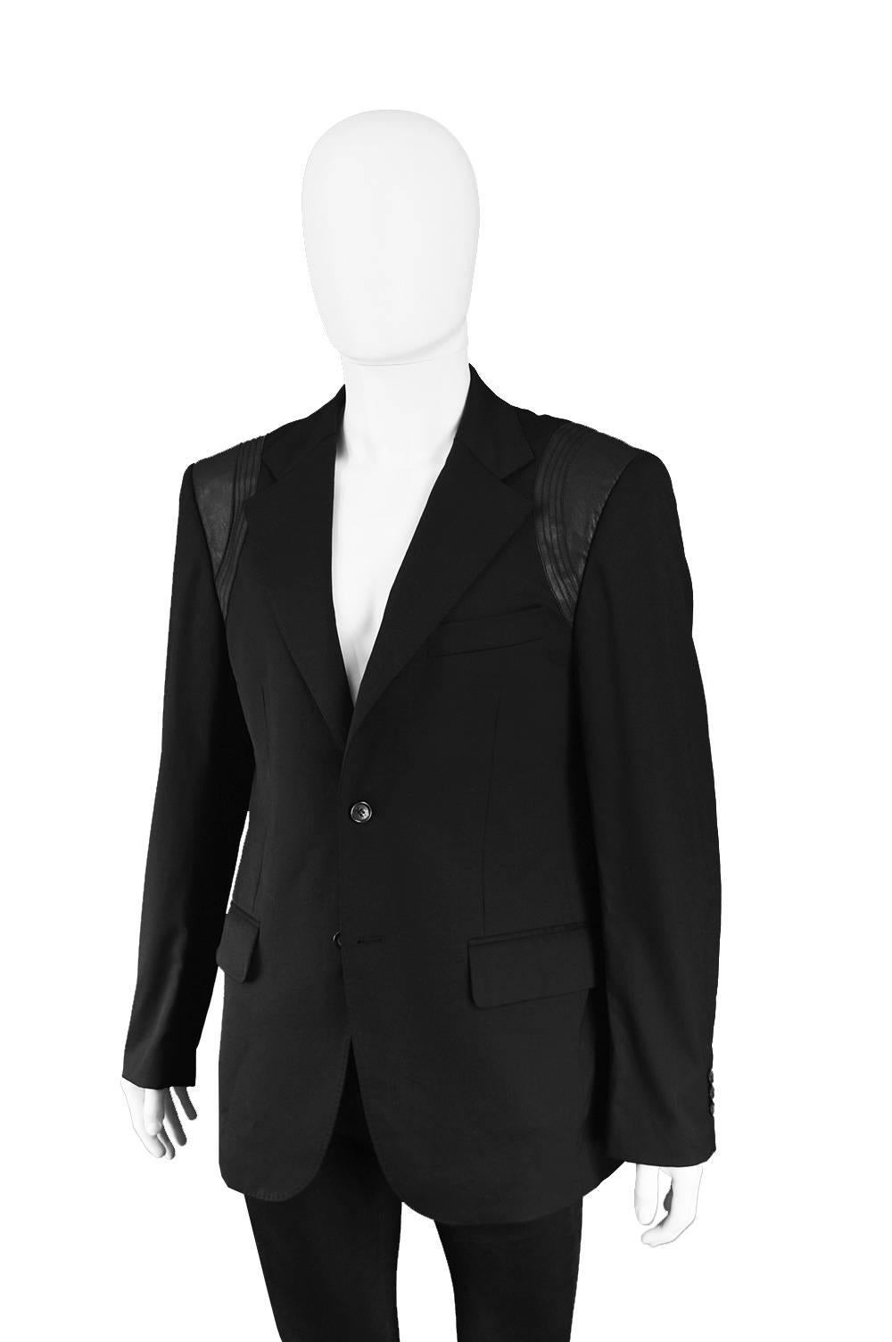 John Richmond Men's Blazer Jacket with Black Leather Shoulder Panels In Excellent Condition In Doncaster, South Yorkshire