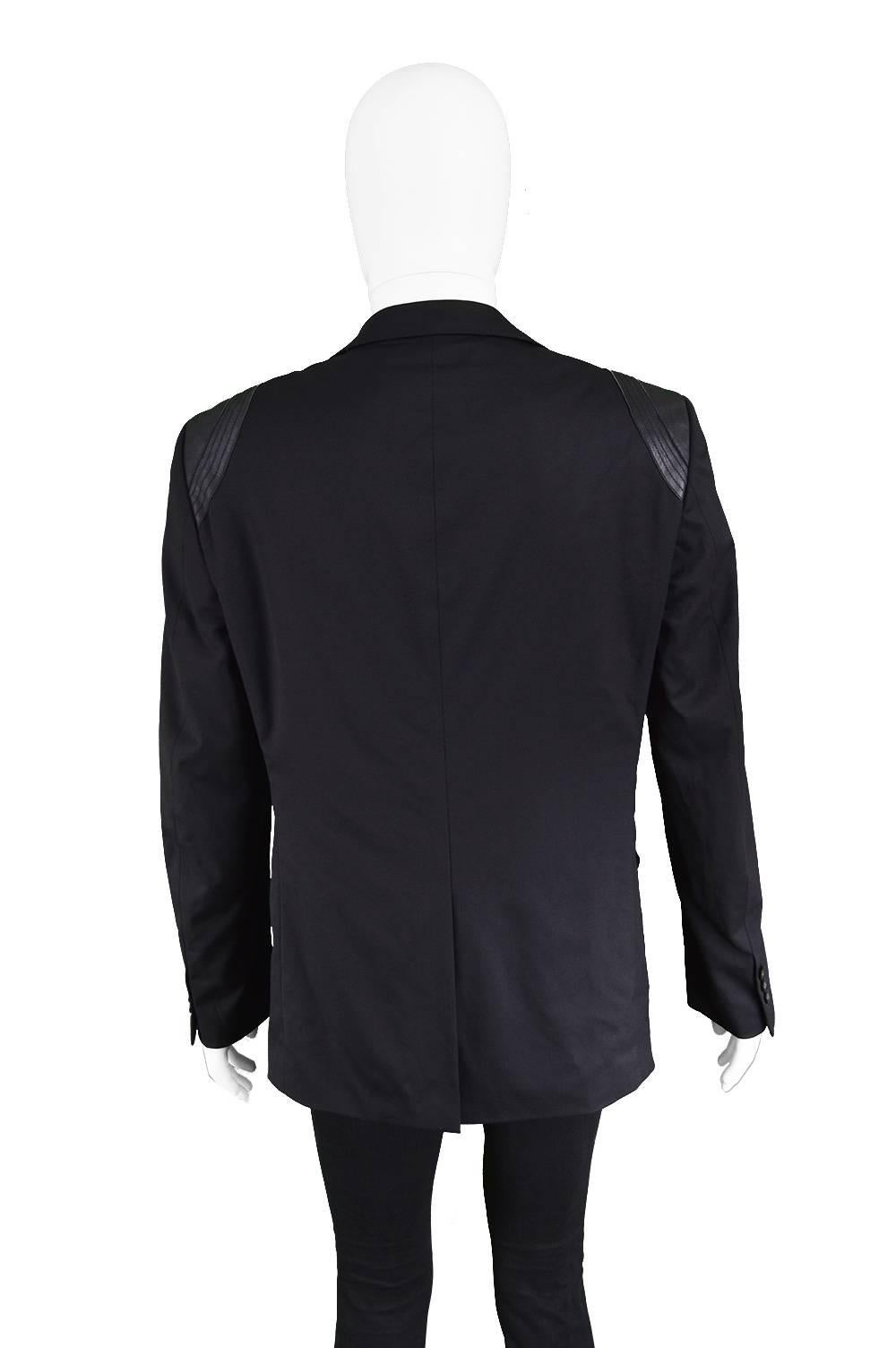 John Richmond Men's Blazer Jacket with Black Leather Shoulder Panels 1