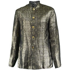 Men's Vintage Metallic Gold Brocade Nehru Collar Mod Jacket, 1960s 