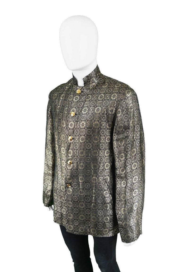 Men's Vintage Metallic Gold Brocade Nehru Collar Mod Jacket, 1960s For ...