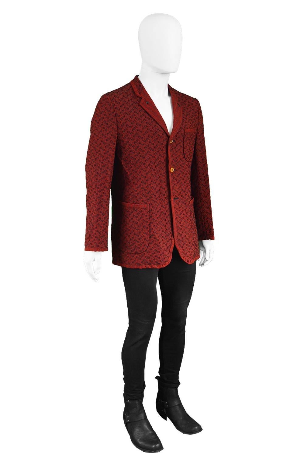 Comme Des Garcons Homme Plus Silk Wool Mohair Red Knit Men's Blazer Jacket In Excellent Condition In Doncaster, South Yorkshire