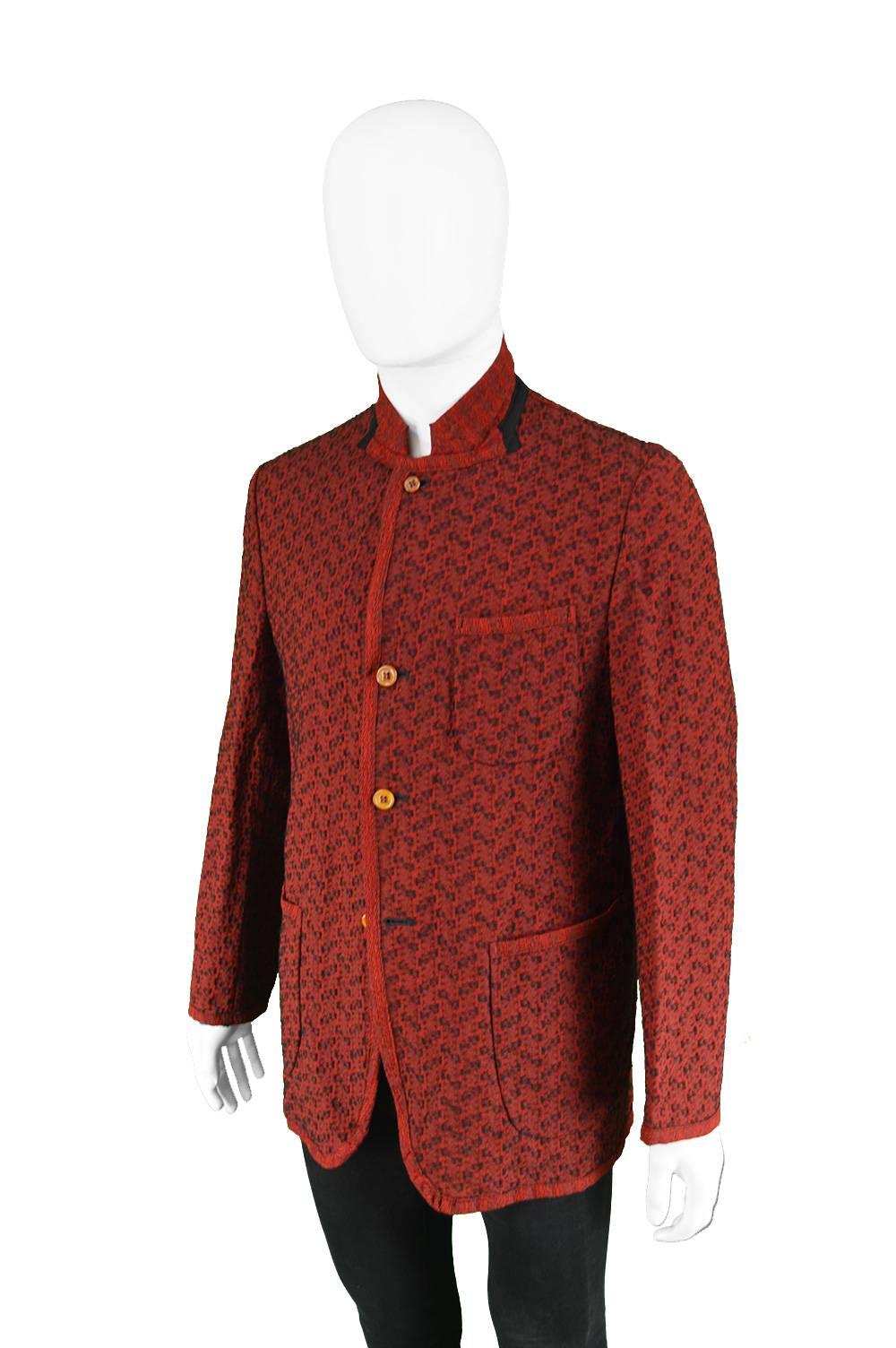 Brown Comme Des Garcons Homme Plus Silk Wool Mohair Red Knit Men's Blazer Jacket