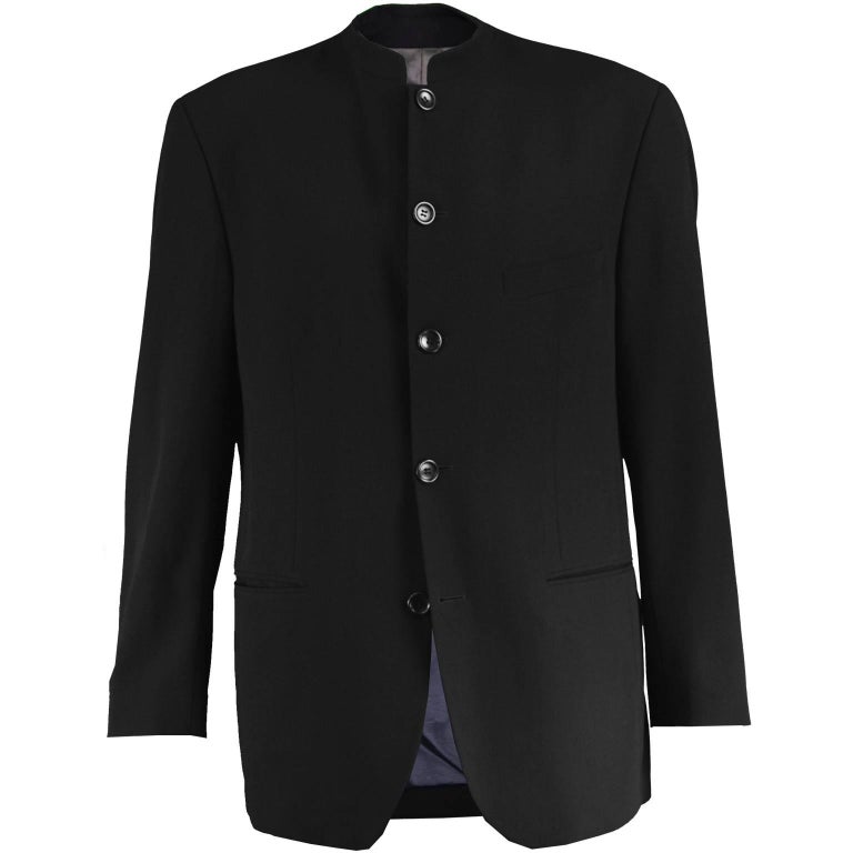 Kenzo Homme Vintage Minimalist Black Wool Nehru Collar Blazer Jacket ...