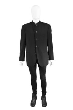 Kenzo Homme Vintage Minimalist Black Wool Nehru Collar Blazer Jacket, 1990s