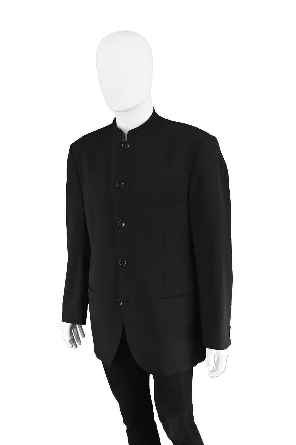 Kenzo Homme Vintage Minimalist Black Wool Nehru Collar