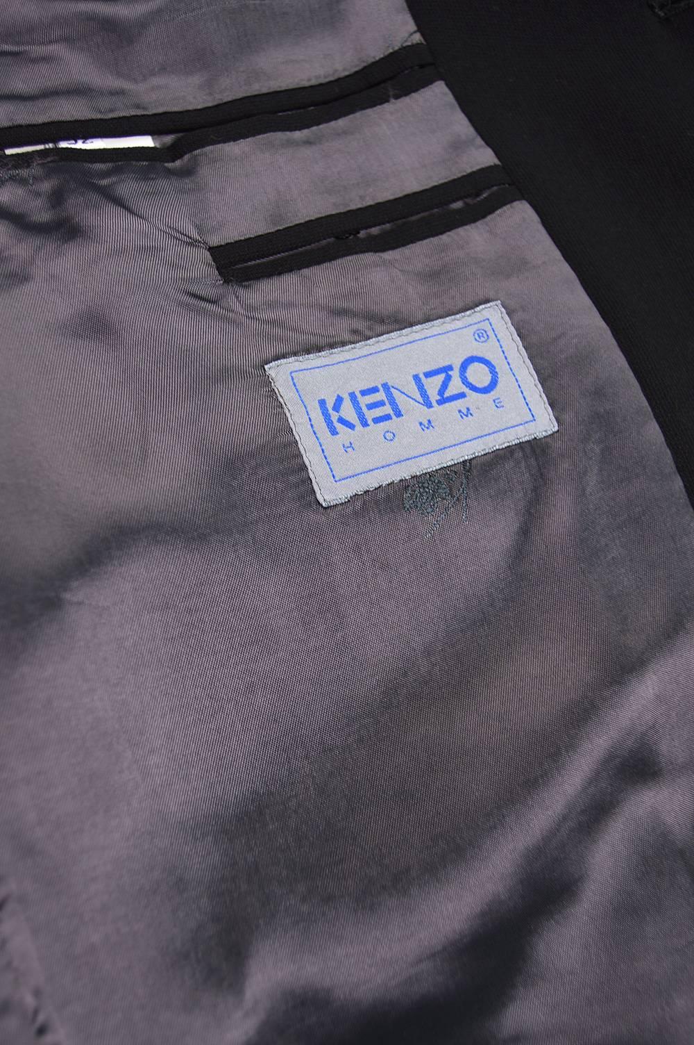 Kenzo Homme Vintage Minimalist Black Wool Nehru Collar Blazer Jacket, 1990s In Excellent Condition In Doncaster, South Yorkshire