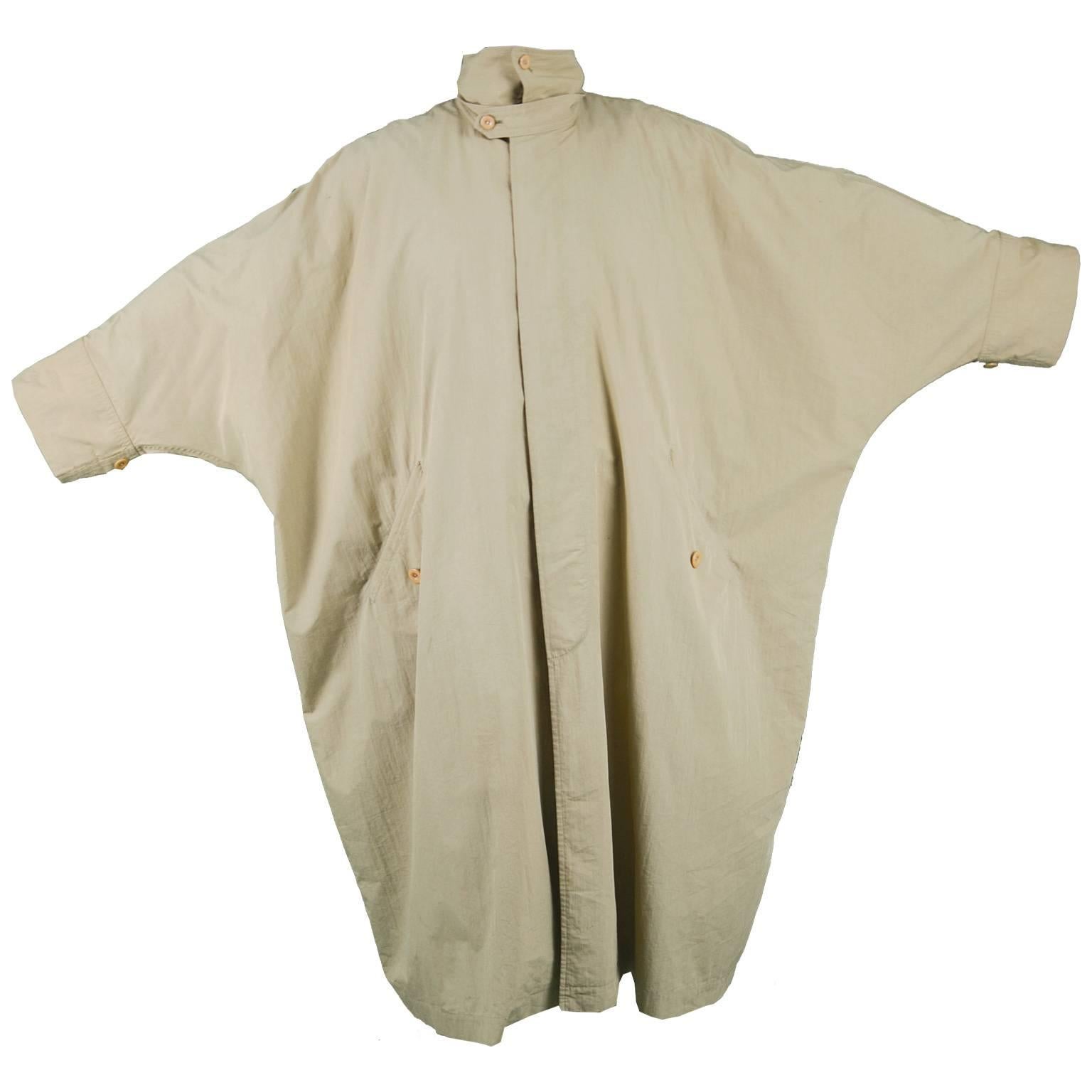 Issey Miyake Men's Rare Vintage Oversized Khaki Lightweight Windcoat, 1980s For Sale