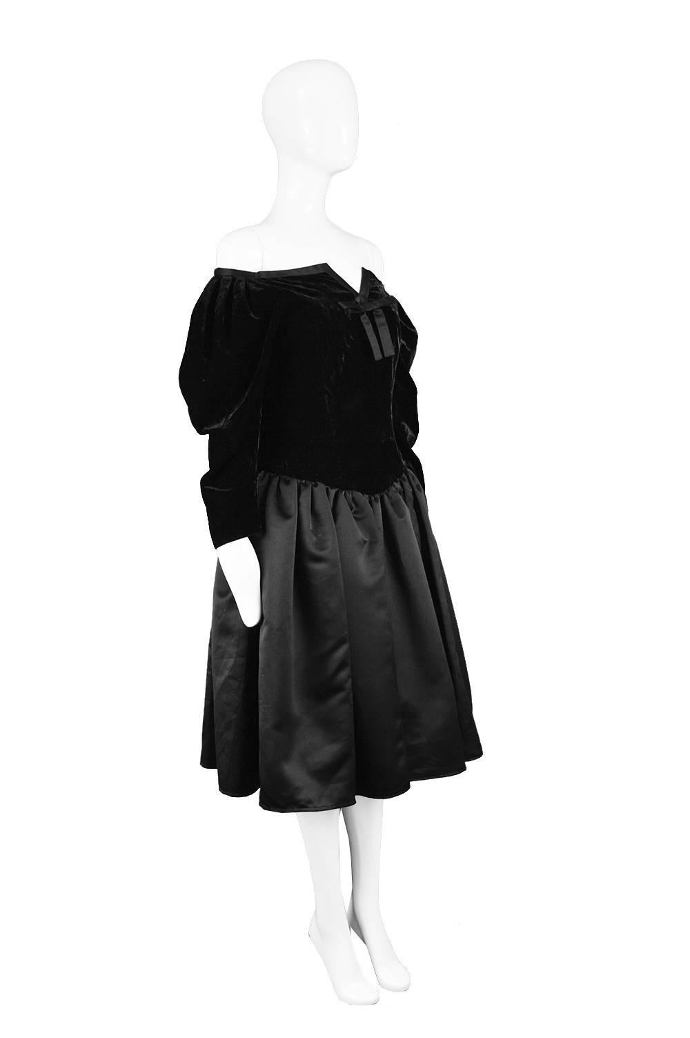 Black Louis Féraud Vintage Off the Shoulder Velvet/Satin Party Dress, 1988