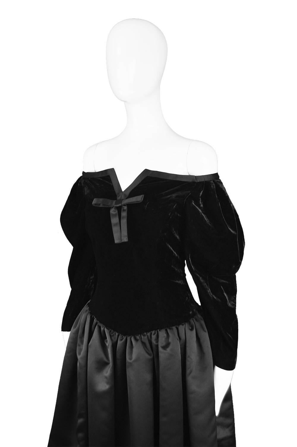Women's Louis Féraud Vintage Off the Shoulder Velvet/Satin Party Dress, 1988 For Sale