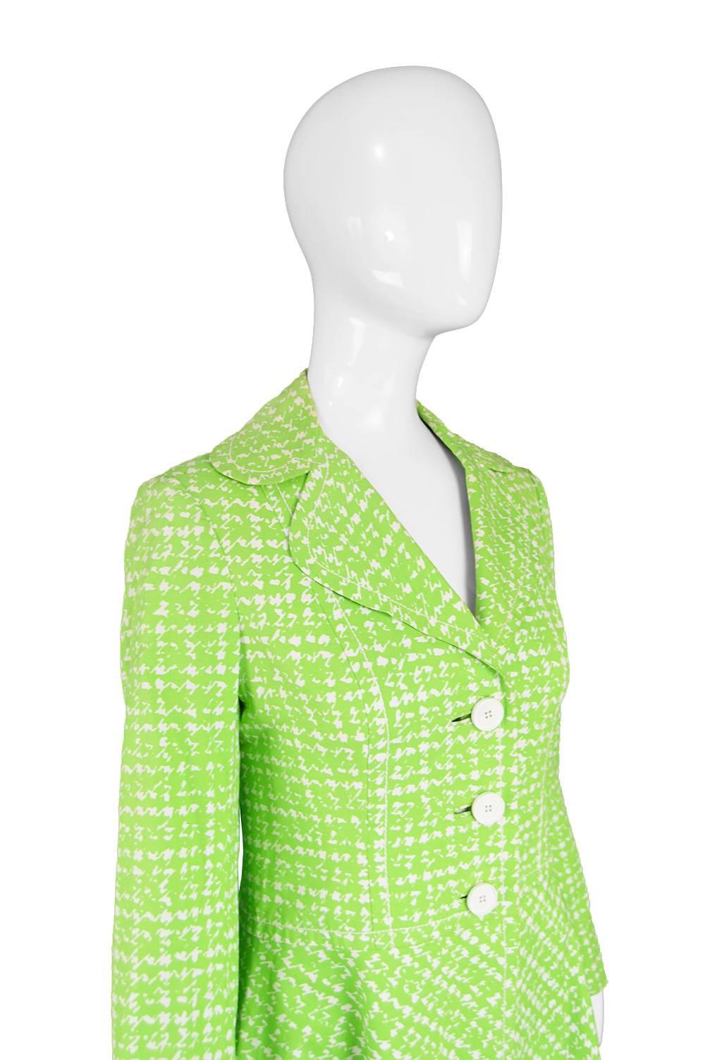 Women's Diorling by Christian Dior London Vintage Green & White Cotton Mod Coat, 1960s