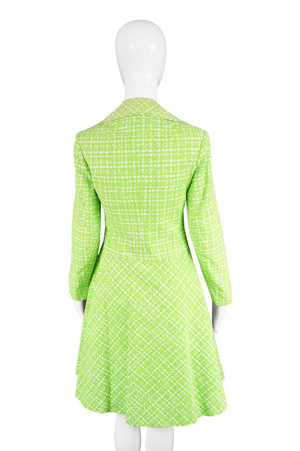 Diorling by Christian Dior London Vintage Green & White Cotton Mod Coat, 1960s 2