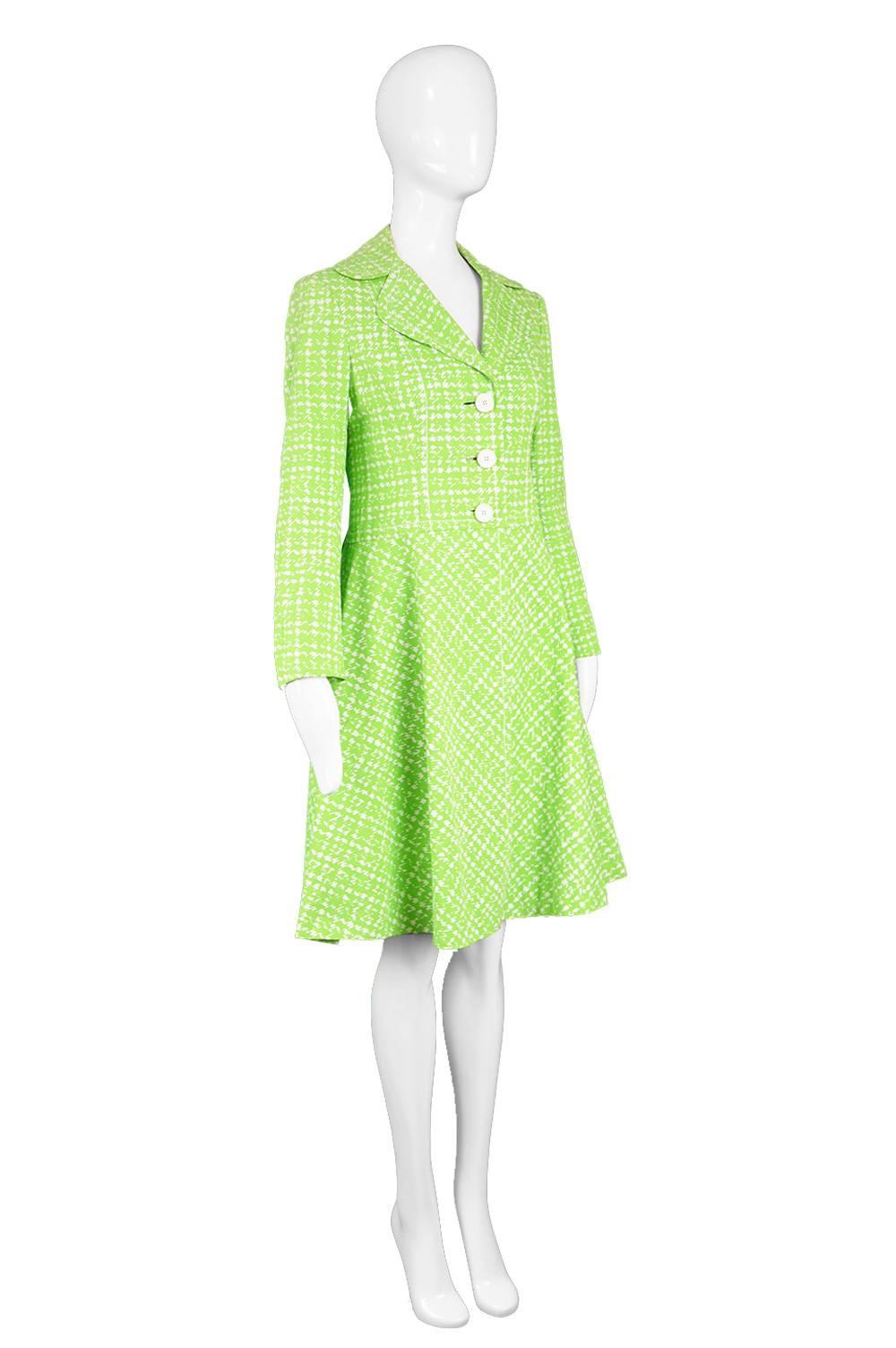 Diorling by Christian Dior London Vintage Green & White Cotton Mod Coat, 1960s 3