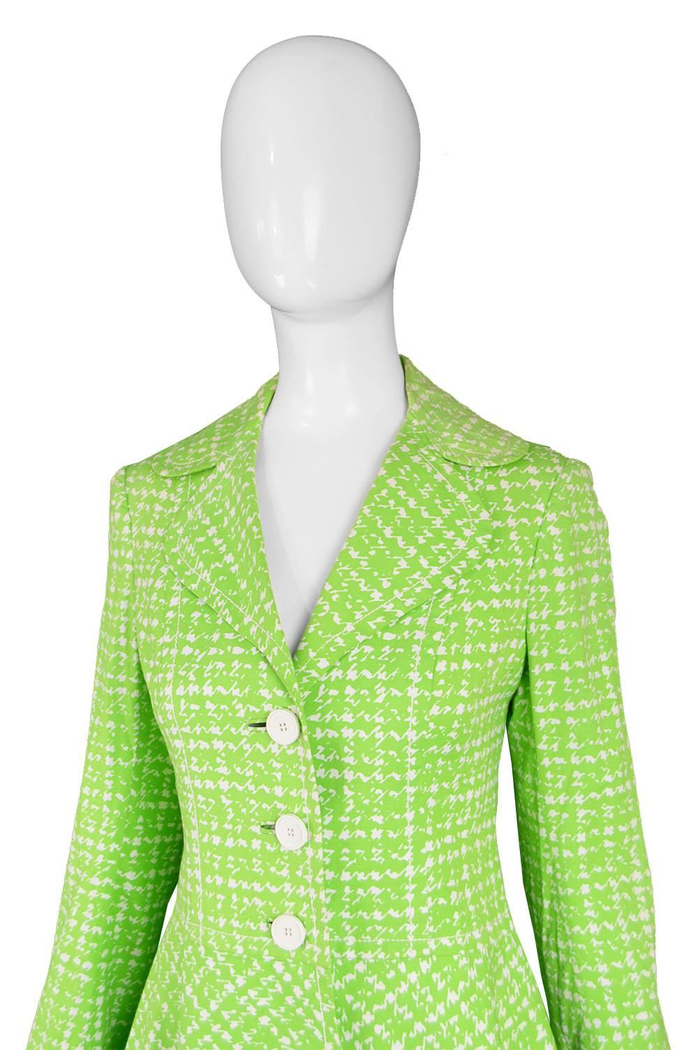 Diorling by Christian Dior London Vintage Green & White Cotton Mod Coat, 1960s In Good Condition In Doncaster, South Yorkshire