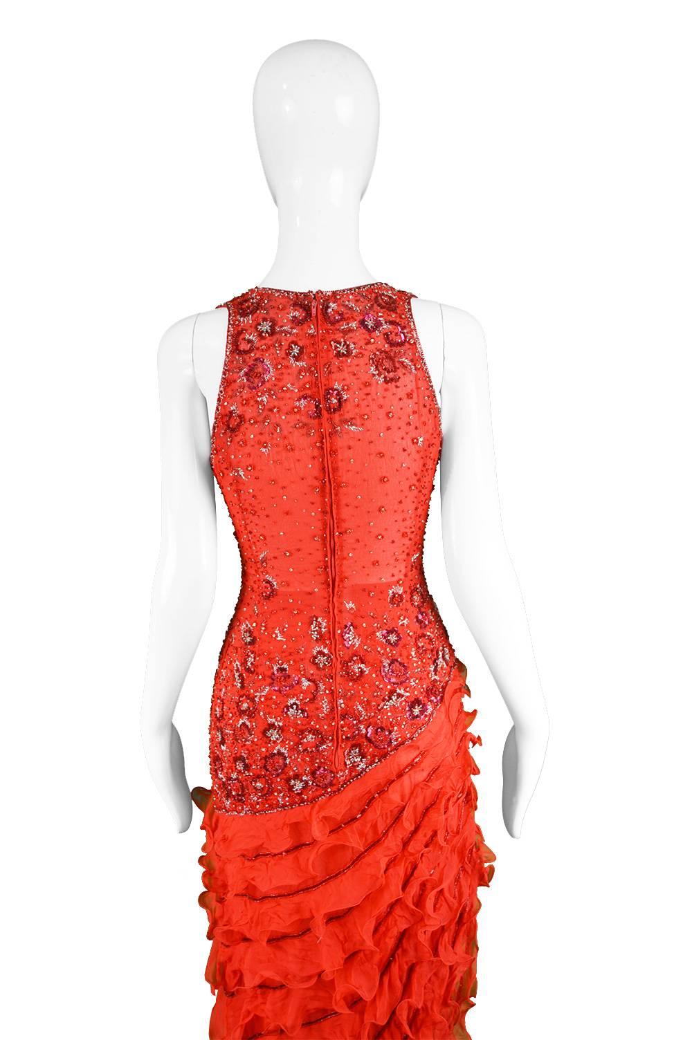 Renato Balestra Italian Haute Couture Beaded Red Silk Flamenco Gown, A / W 1997 4