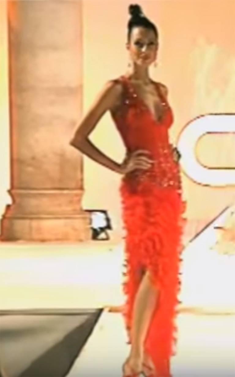 Renato Balestra Italian Haute Couture Beaded Red Silk Flamenco Gown, A / W 1997 6