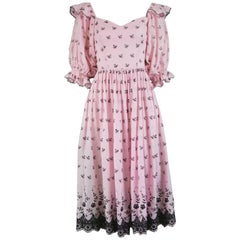 David & Elizabeth Emanuel Vintage Pink Cotton & Broderie Anglaise Dress, 1980s
