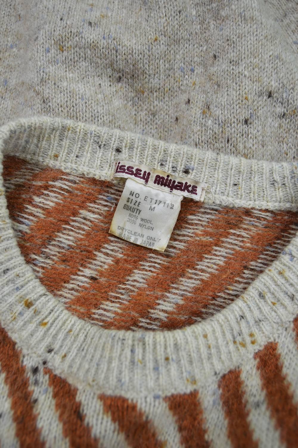 Issey Miyake Vintage 1980s Intarsia Knit Textured Slouchy Wool Tribal Sweater 2