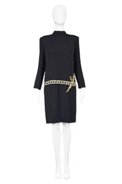 Bob Mackie Vintage Black Jersey Shift Dress with Trompe L'oeil Beaded Dagger