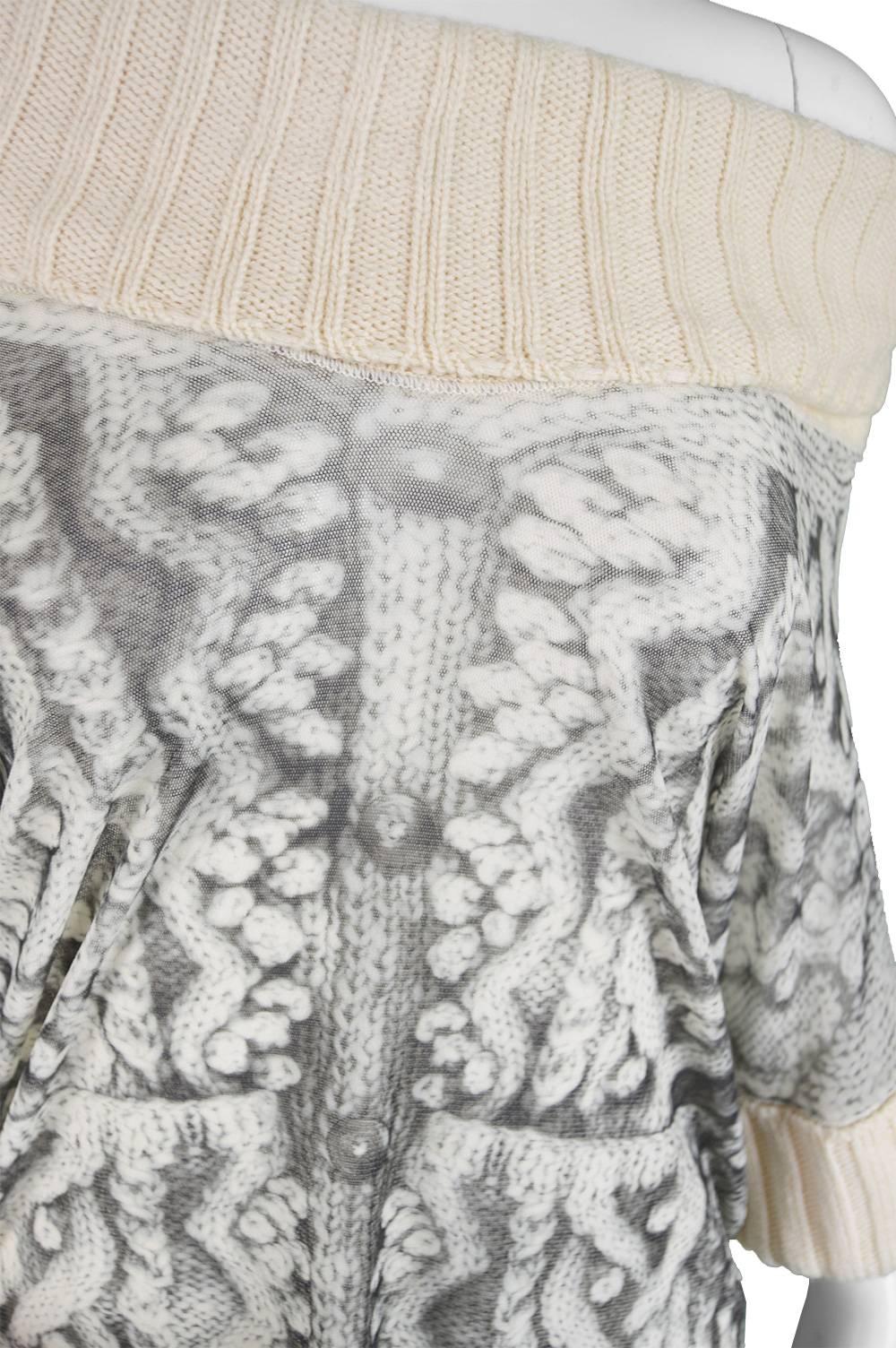 Gray Jean Paul Gaultier Vintage Trompe L'oeil Cable Knit Sheer Mesh Sweater