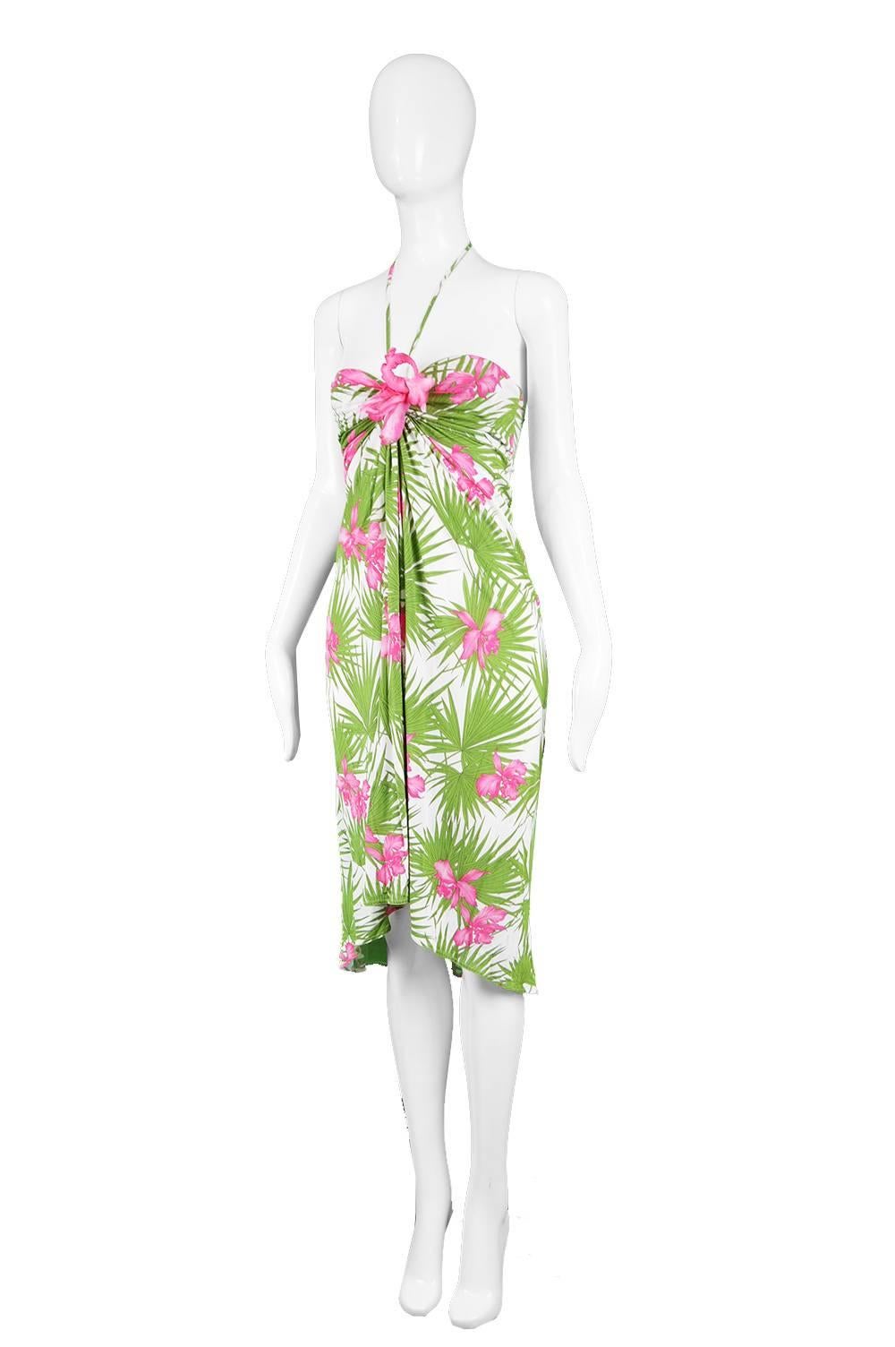 Céline by Michael Kors White Jersey Tropical Halter Dress, S / S 2004 In Excellent Condition In Doncaster, South Yorkshire