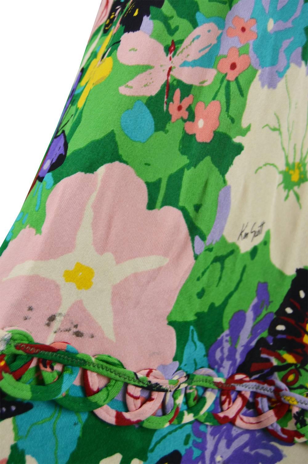 Women's Ken Scott Brightly Printed Tropical Backless Halterneck Jersey Dress For Sale