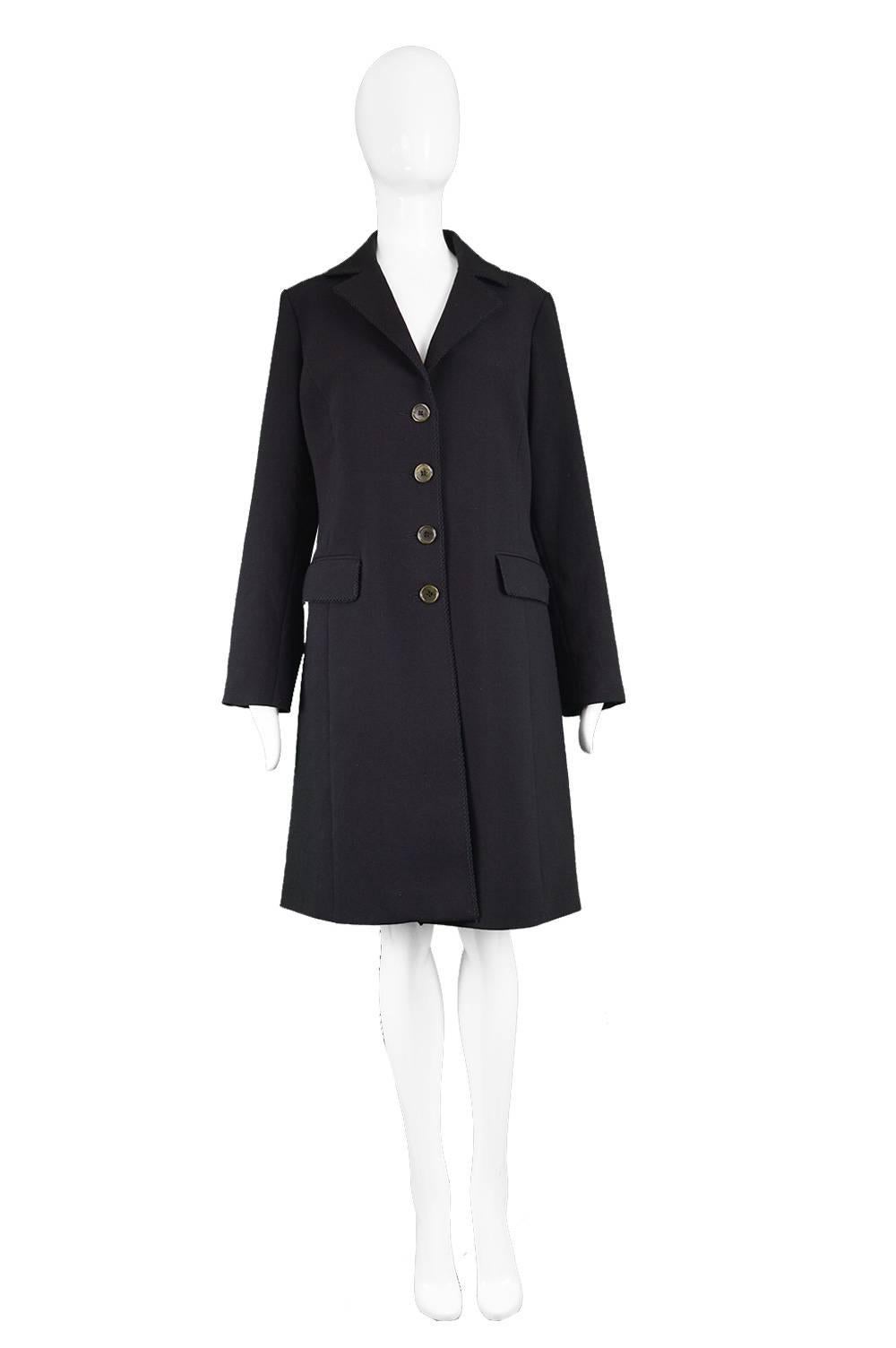 Romeo Gigli Vintage Women's Black Embroidered Trim Single Breasted Coat

Estimated Size: UK 12-14/ US 8-10/ EU 40-42. Please check measurements. 
Bust - 38” / 96cm
Waist - 36” / 91cm
Hips - 42” / 106cm
Length (Shoulder to Hem) - 37” / 94cm
Shoulder