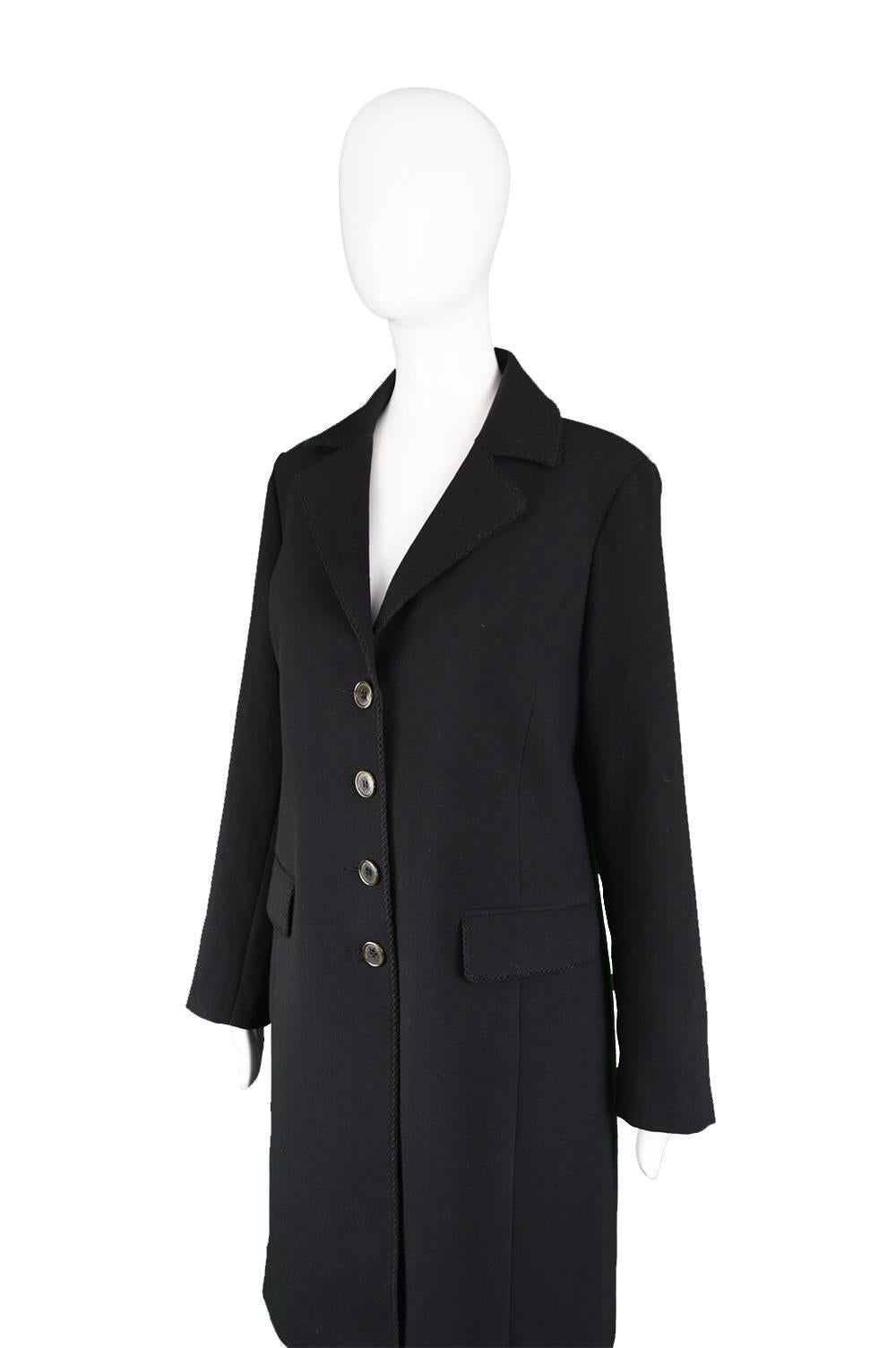 Romeo Gigli Vintage Women's Black Embroidered Trim Single Breasted Coat, 1990s For Sale 2