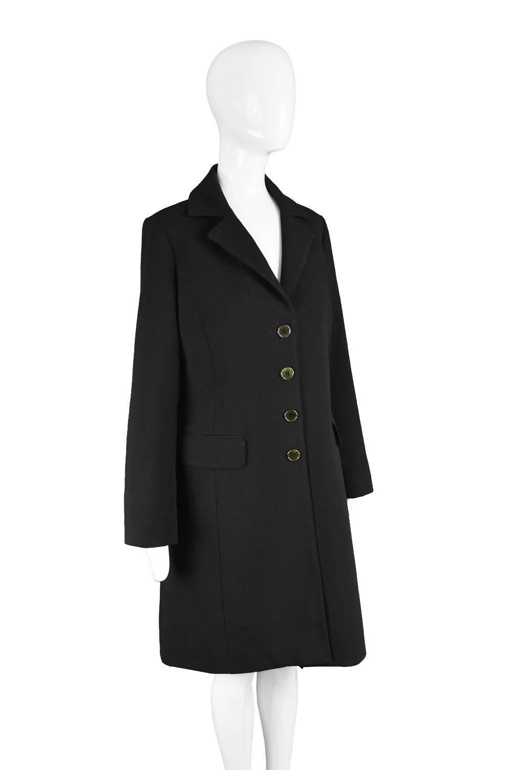 Romeo Gigli Vintage Women's Black Embroidered Trim Single Breasted Coat, 1990s In Excellent Condition For Sale In Doncaster, South Yorkshire