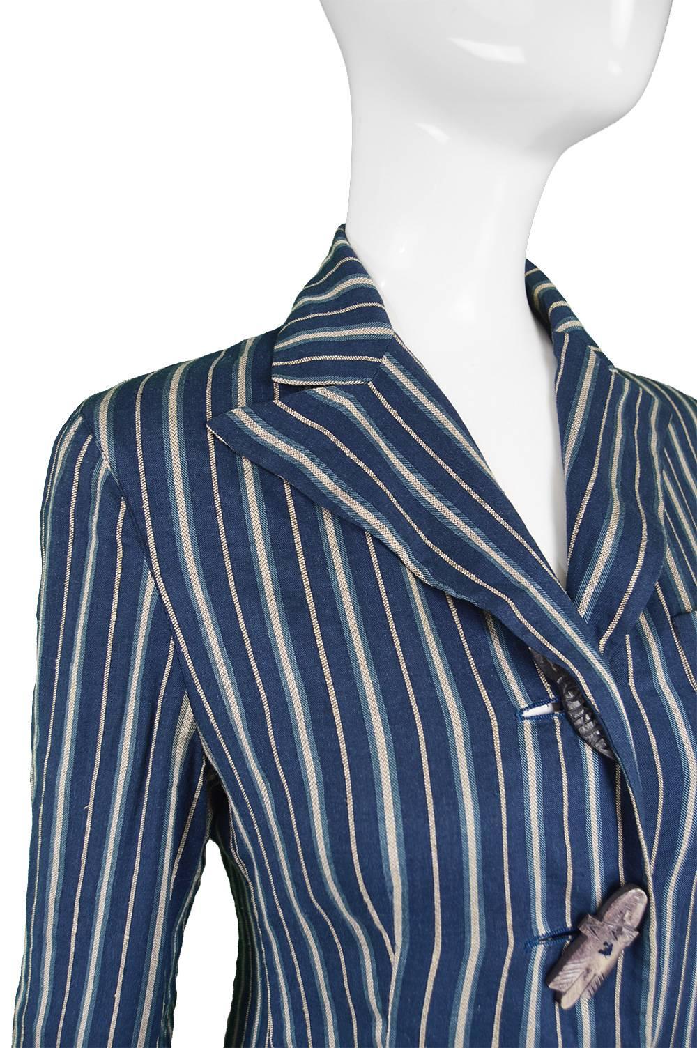 Romeo Gigli Vintage African Tribal Mask Buttoned Striped Linen Jacket, S/S 1995 1