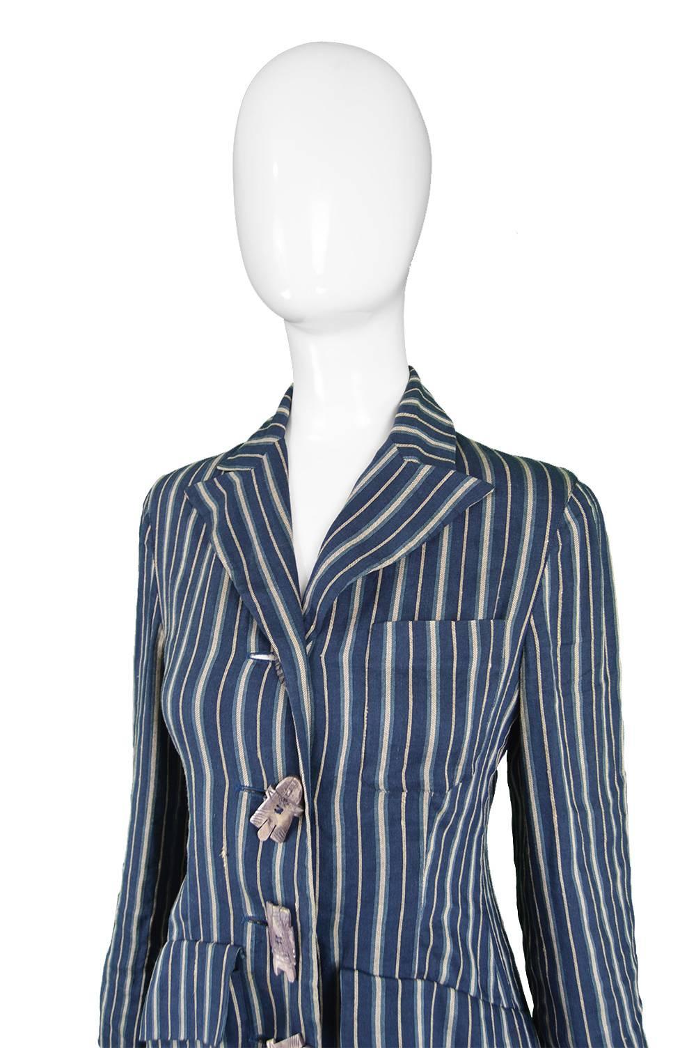 Romeo Gigli Vintage African Tribal Mask Buttoned Striped Linen Jacket, S/S 1995 In Excellent Condition In Doncaster, South Yorkshire