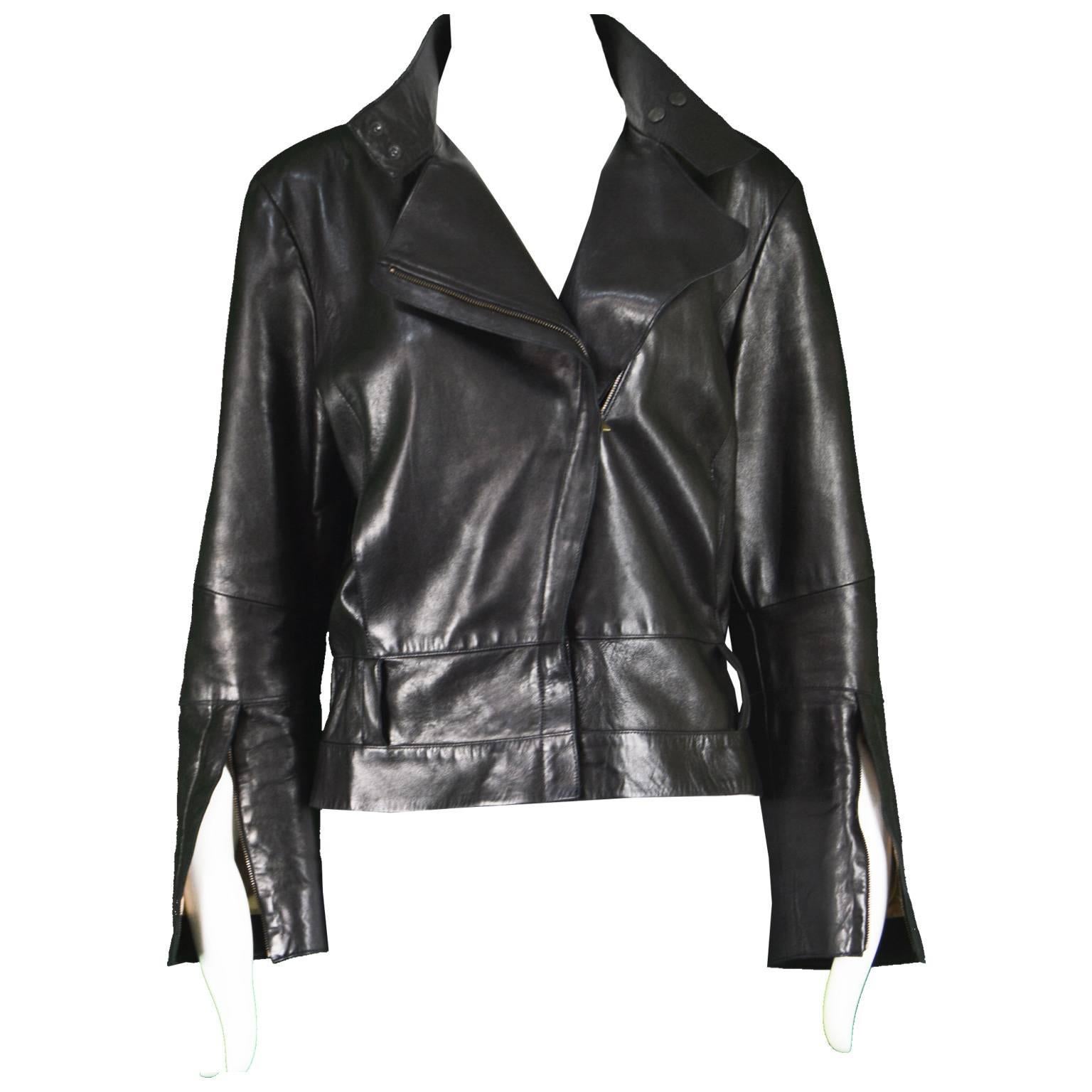Kenzo Vintage Women's Black Lambskin Leather Motorcycle Jacket, 1990s