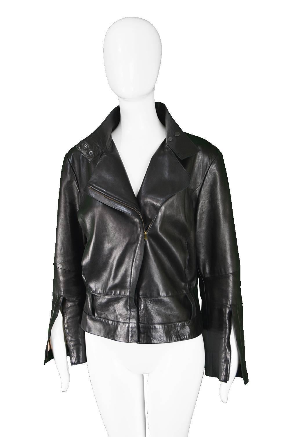 Kenzo Vintage Women's Black Lambskin Leather Motorcycle Jacket, 1990s In Excellent Condition In Doncaster, South Yorkshire