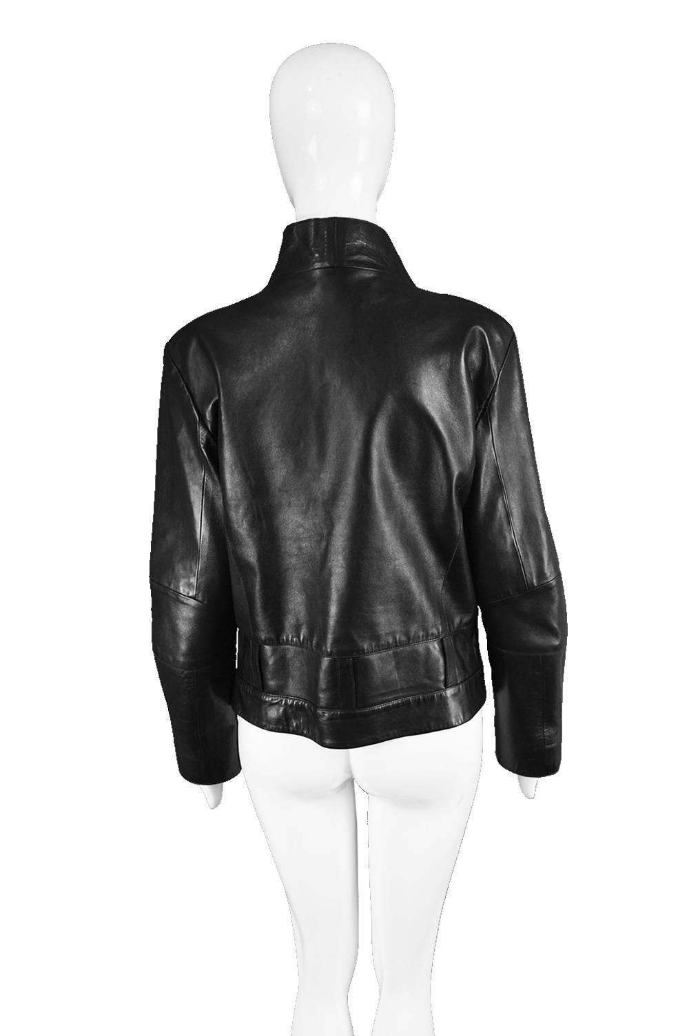 Kenzo Vintage Women's Black Lambskin Leather Motorcycle Jacket, 1990s 4