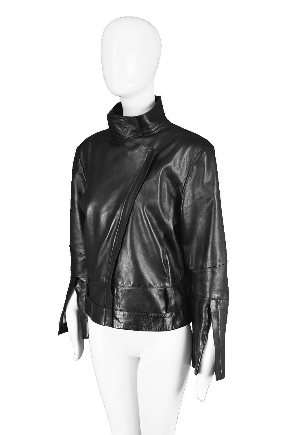 Kenzo Vintage Women's Black Lambskin Leather Motorcycle Jacket, 1990s 2