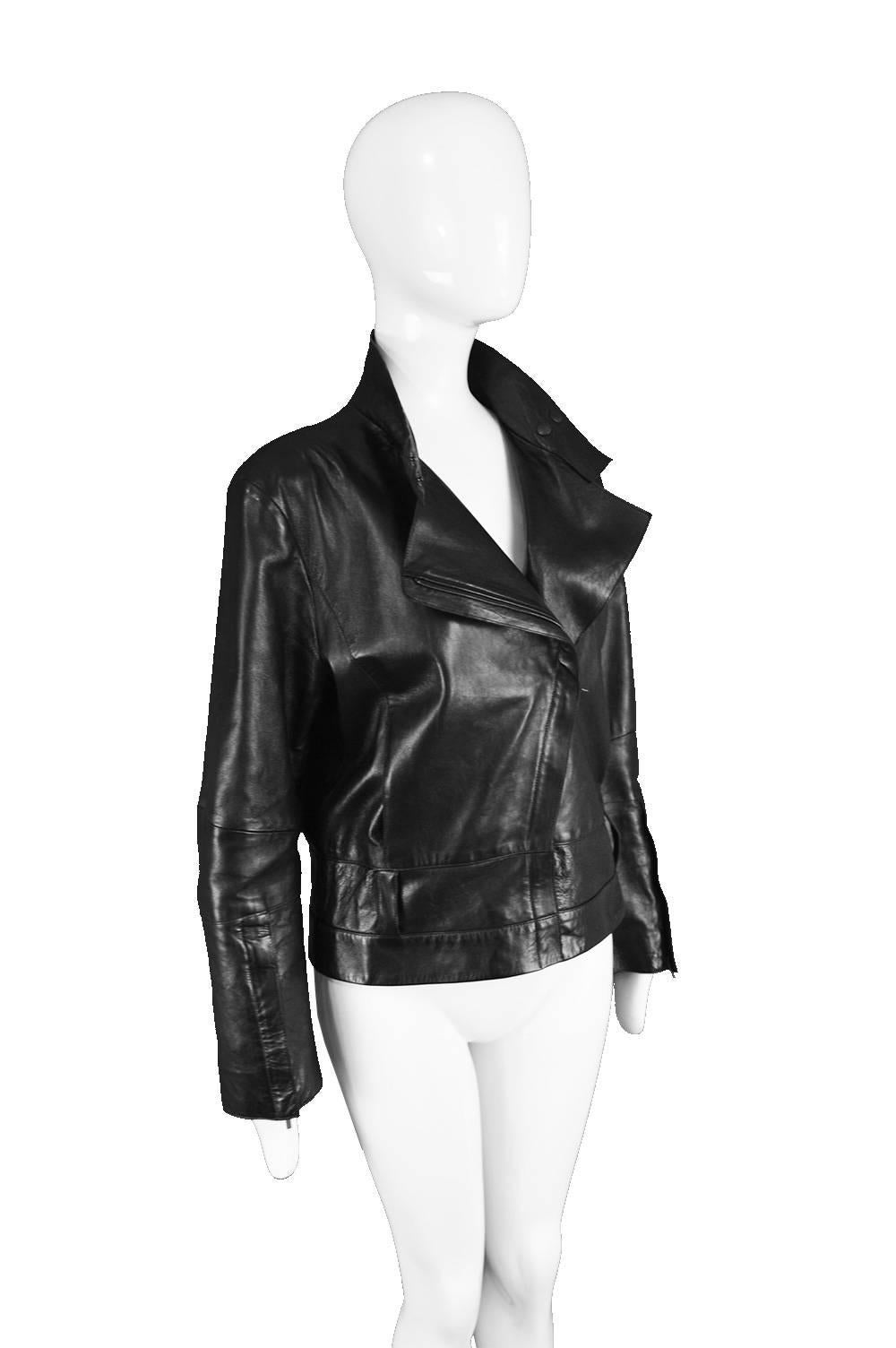 Kenzo Vintage Women's Black Lambskin Leather Motorcycle Jacket, 1990s 1