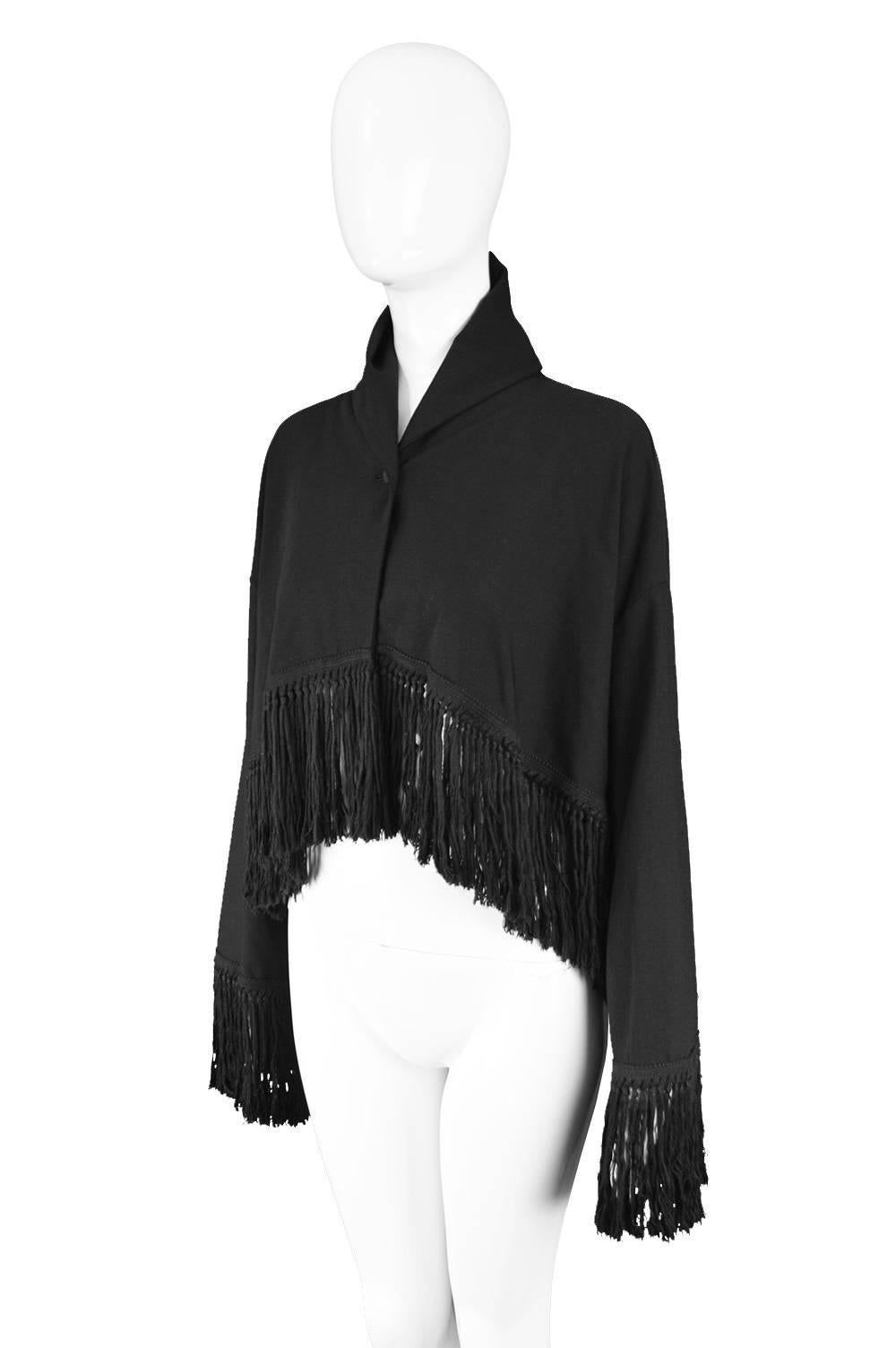 Women's Romeo Gigli for Callaghan Knotted Fringed Black Stretch Wool Jacket, 1990s  For Sale