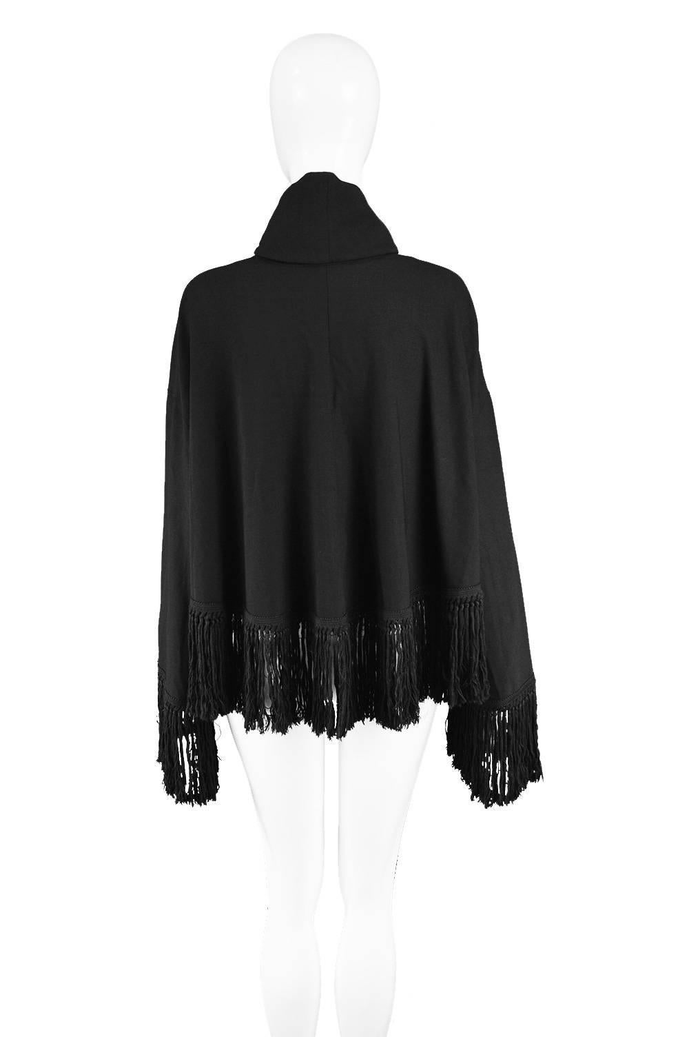 Romeo Gigli for Callaghan Knotted Fringed Black Stretch Wool Jacket, 1990s  For Sale 2