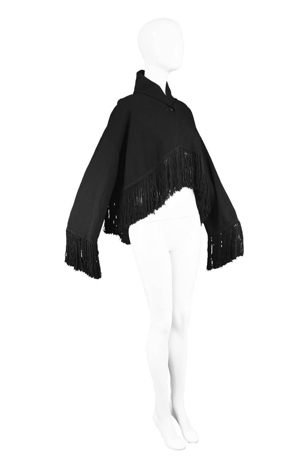 Romeo Gigli for Callaghan Knotted Fringed Black Stretch Wool Jacket, 1990s  For Sale 1