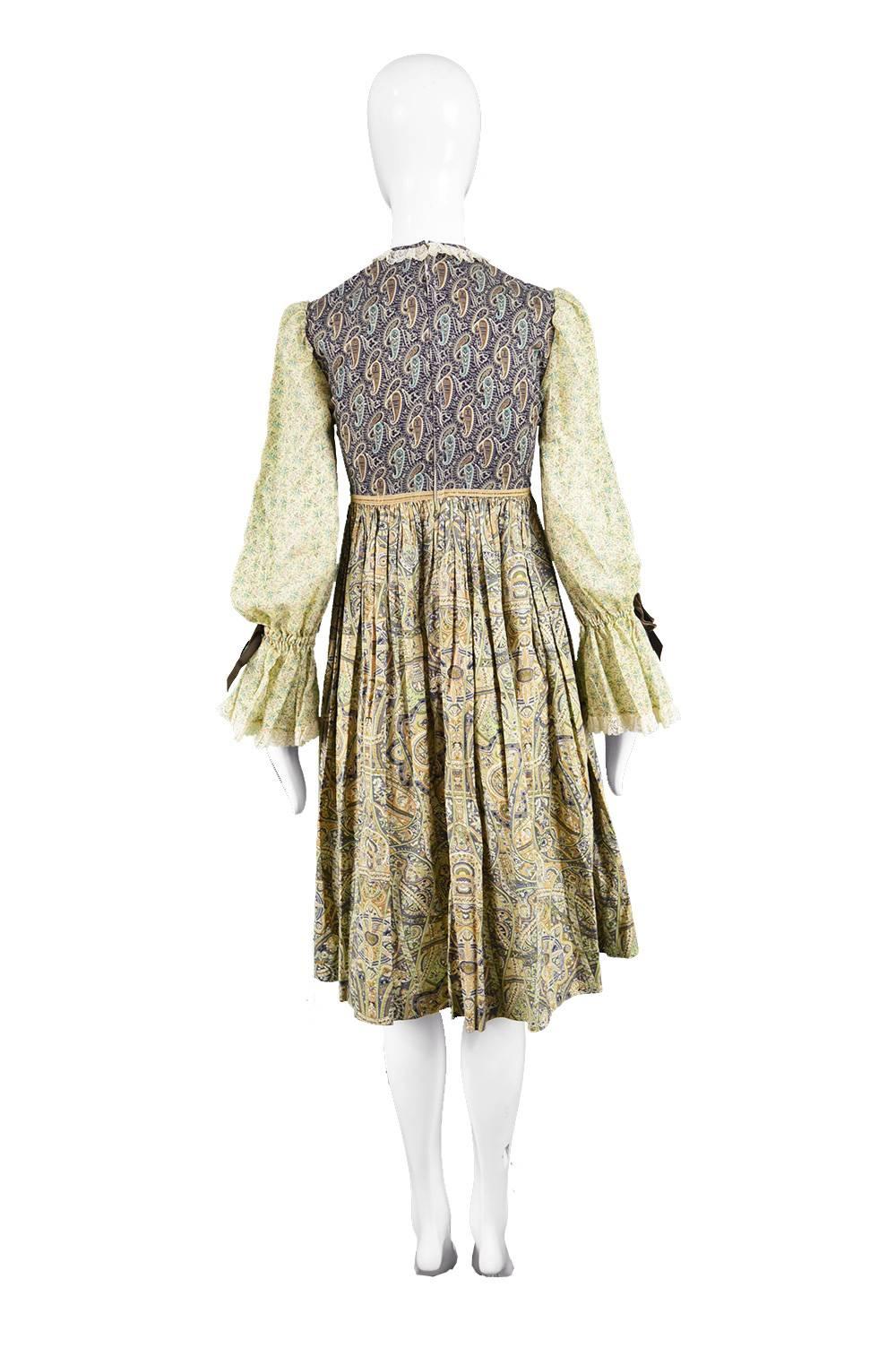 Women's Gina Fratini Vintage Patchwork Fabric Cotton Voile Prairie Dress, 1970s