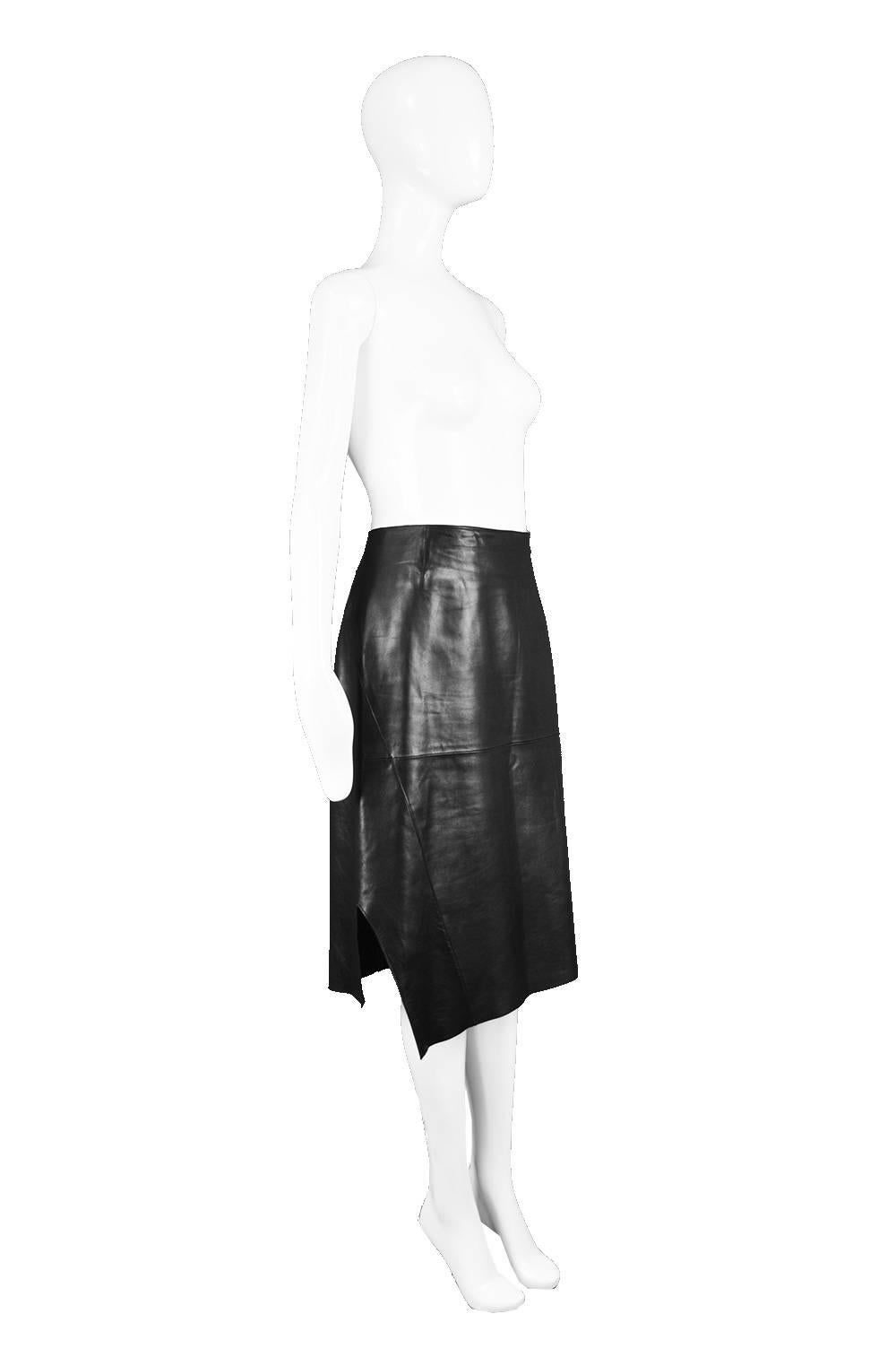 Kenzo Black Lambskin Leather Panelled Asymmetrical Biker Skirt, 1980s For Sale 1